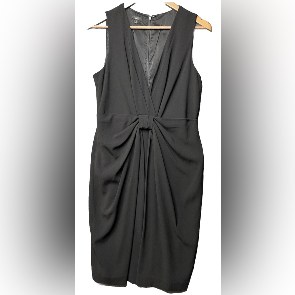 Womens Black Sleeveless Draped Cocktail Line V Neck Bow Nwt